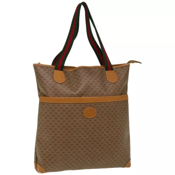 GUCCI Micro GG Supreme Web Sherry Line Tote Bag Beige 002 983 0163 Auth ep3247 - Picture 1 of 16